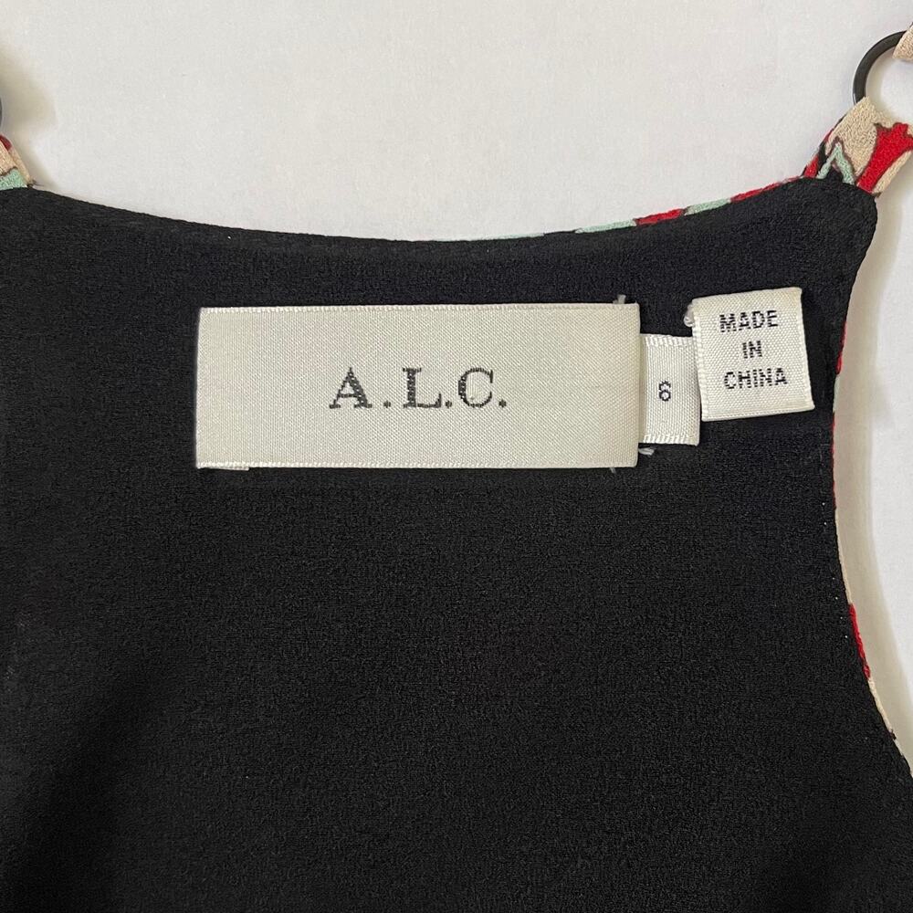 A.L.C. Silk Titus Maxi Dress Tiered Ruffles Floral Red Black Cream - 6 - Picture 6 of 8